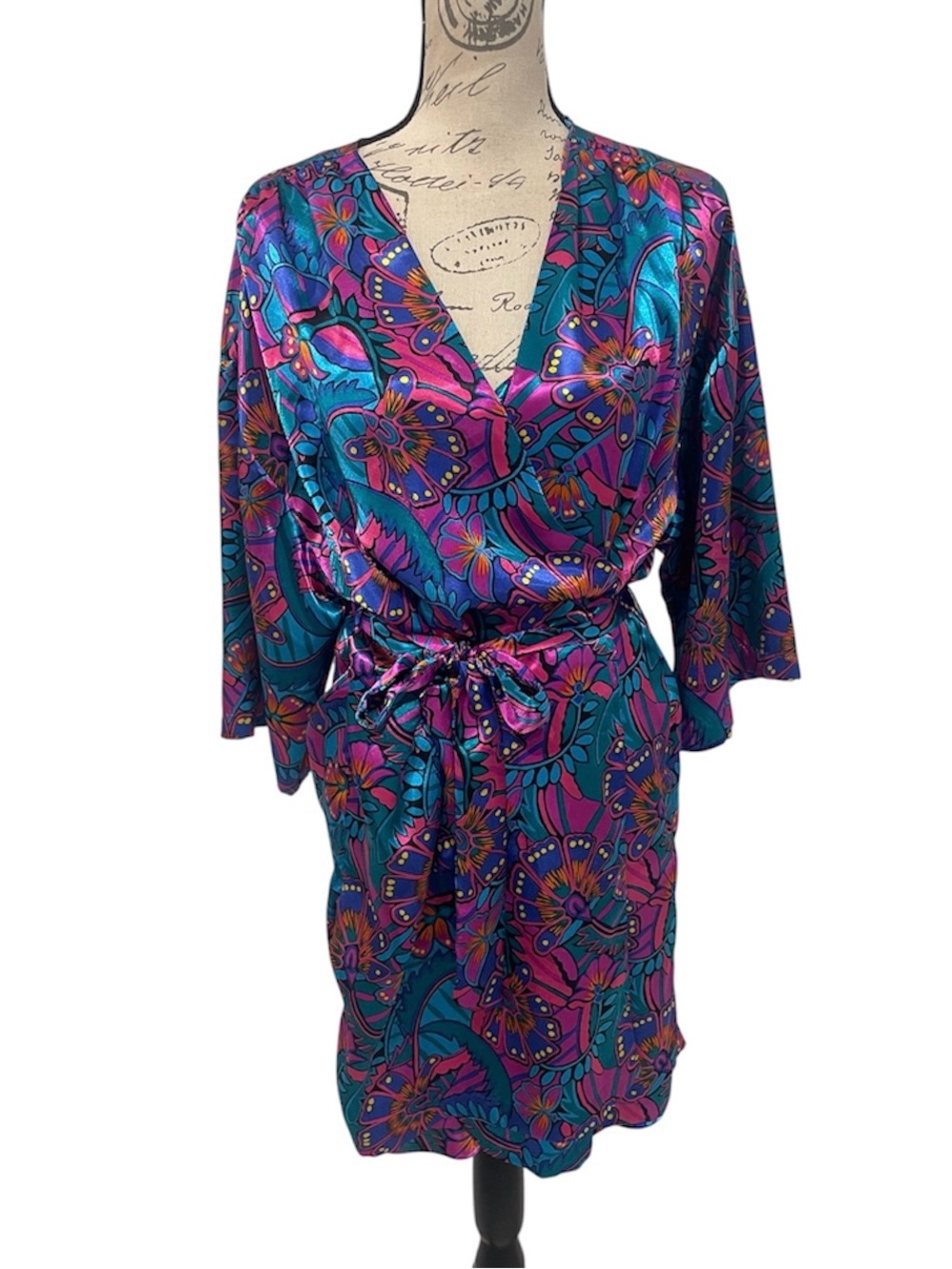 Vintage Erika Taylor Satin Chemise & Matching Robe Set Slip Medium Robe Small